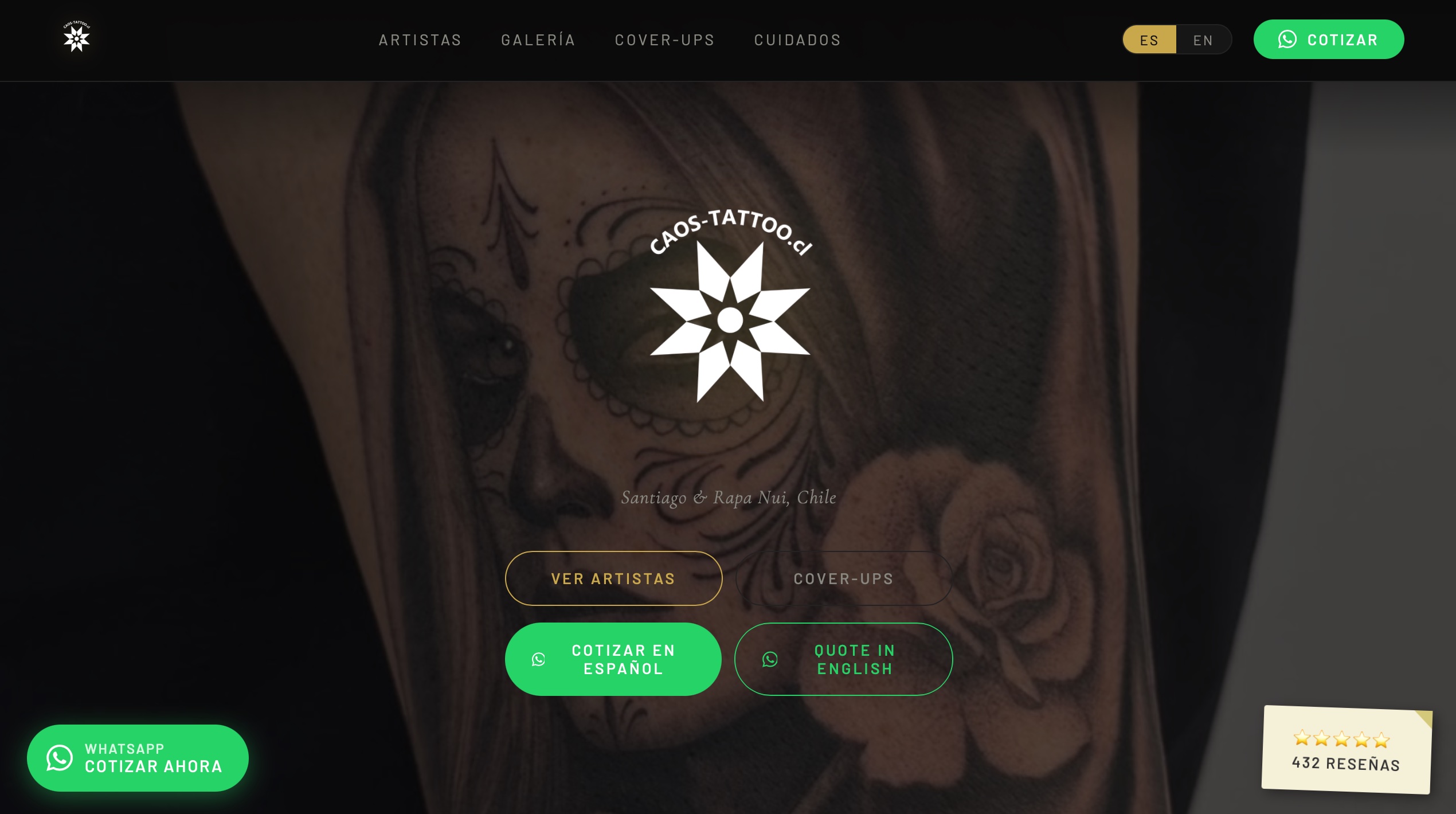 Caos Art Tattoo estudio de tatuajes Santiago Chile — web desktop