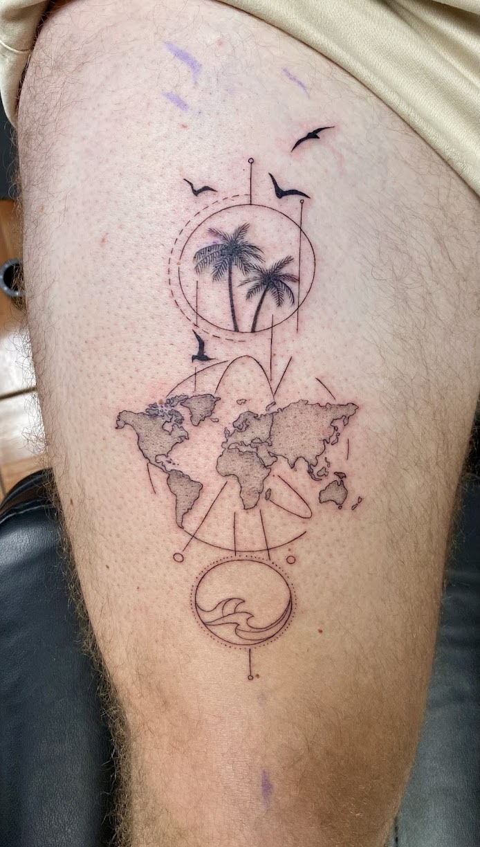 Fine line realist pet portrait tattoo by Caos Art Tattoo