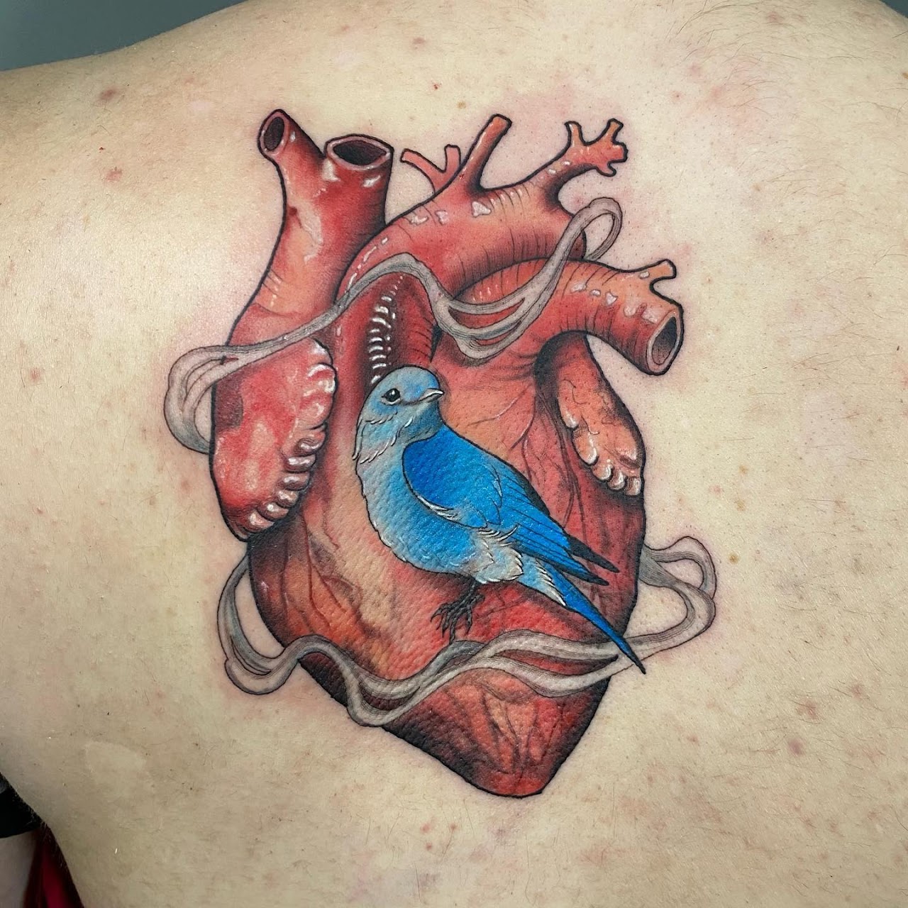 Tatuaje galaxia nebulosa espiral a color realista — CAOS Art Tattoo Chile