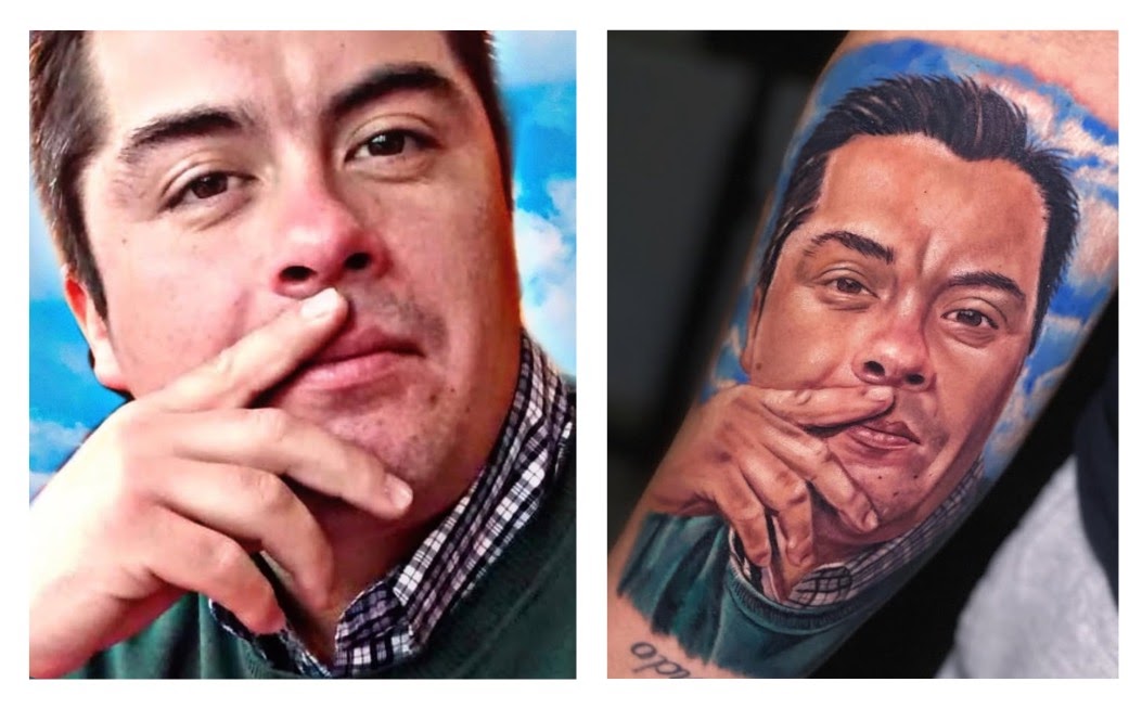 Tatuaje realismo retrato niña color antes y después — CAOS Art Tattoo Chile