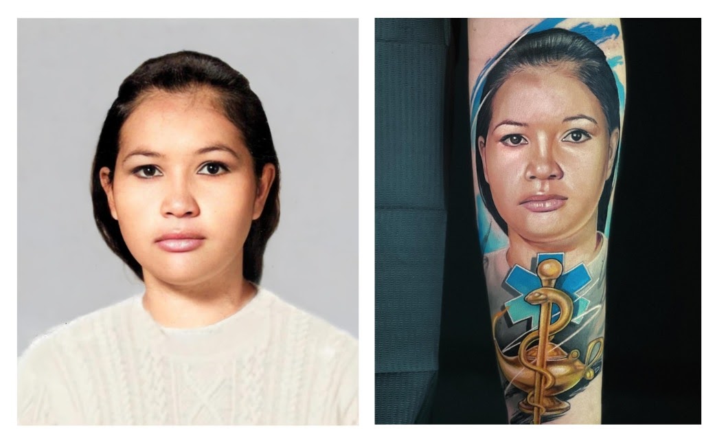 Tatuaje realismo retrato femenino color abstracto — CAOS Art Tattoo Chile