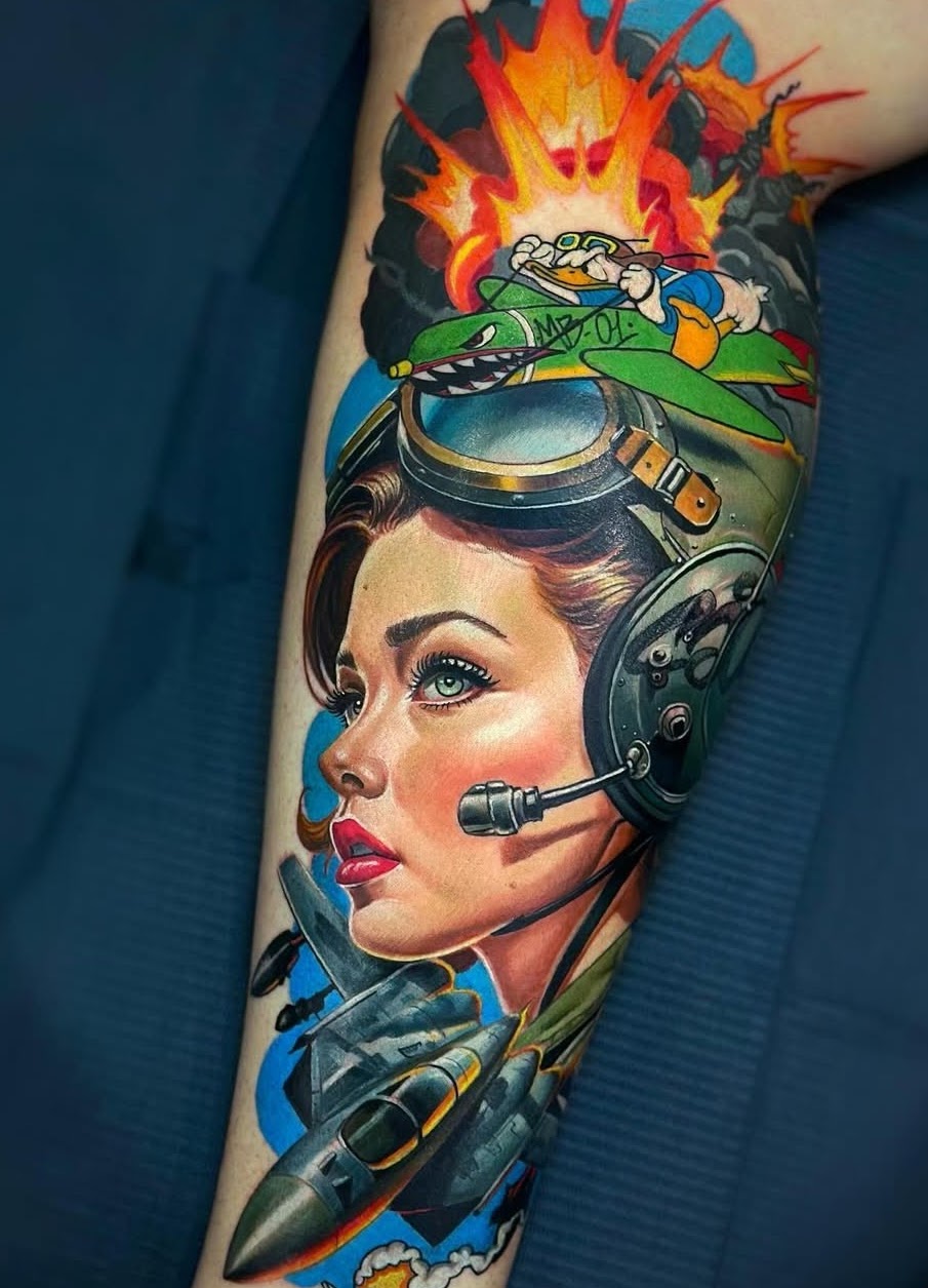 Tatuaje realismo retrato femenino fantasía hobbit color pierna — CAOS Art Tattoo Chile