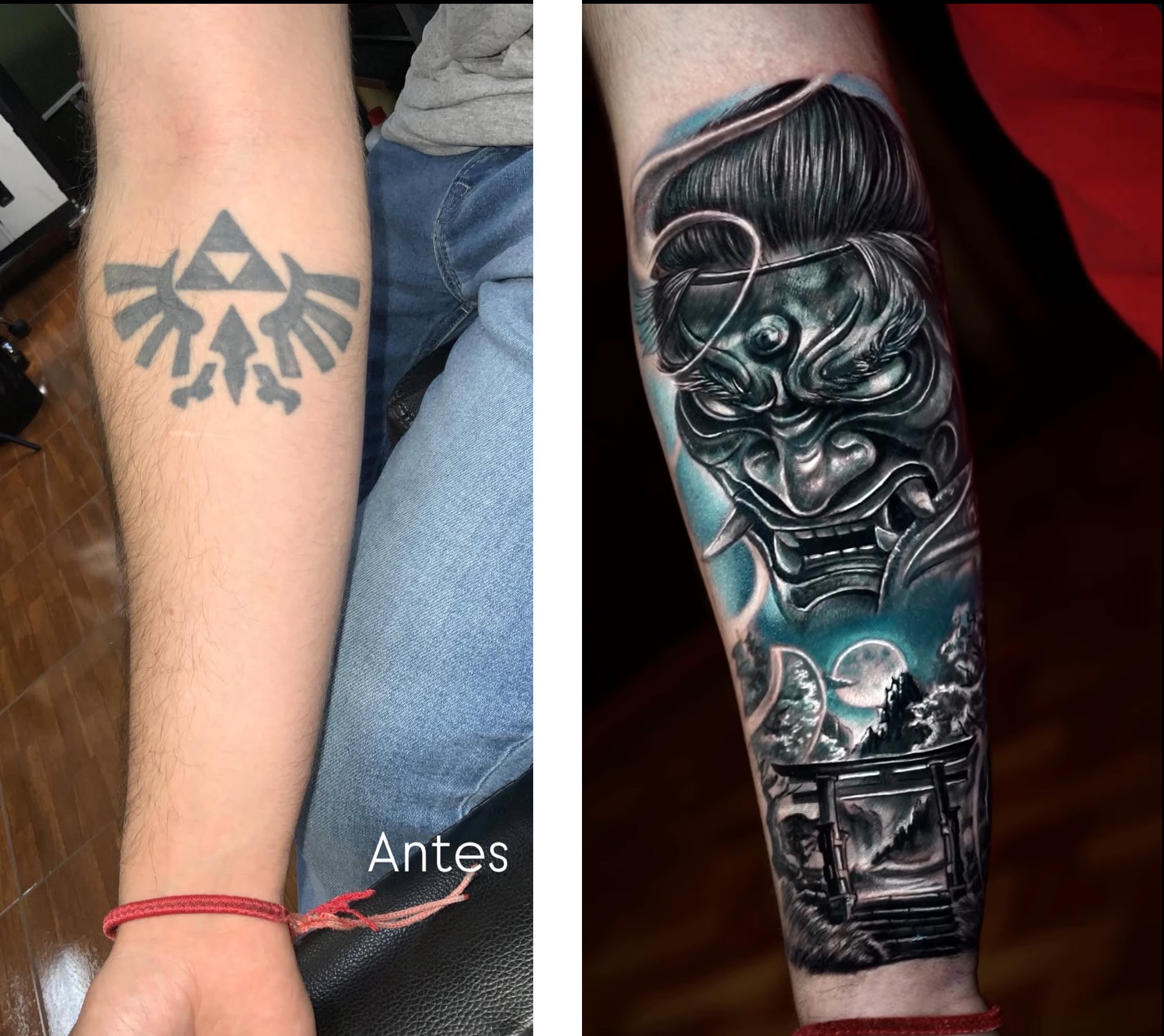 Cover-up tatuaje tribal por médico de la plaga neotradicional color — CAOS Art Tattoo Chile