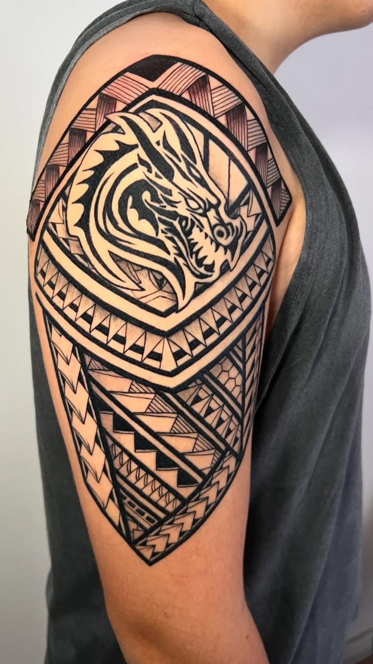 Geometric blackwork tattoo by Caos Art Tattoo Santiago