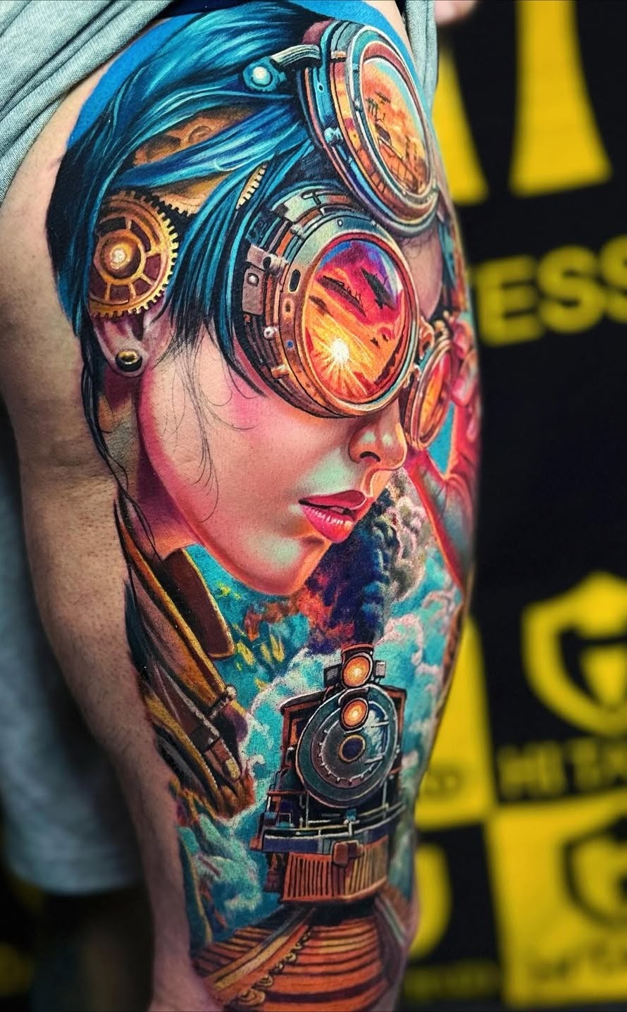 Steampunk color tattoo by Caos Art Tattoo Santiago Chile