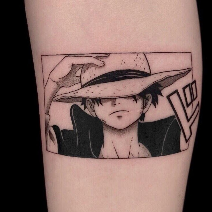 Anime fine line tattoo by Caos Art Tattoo Santiago