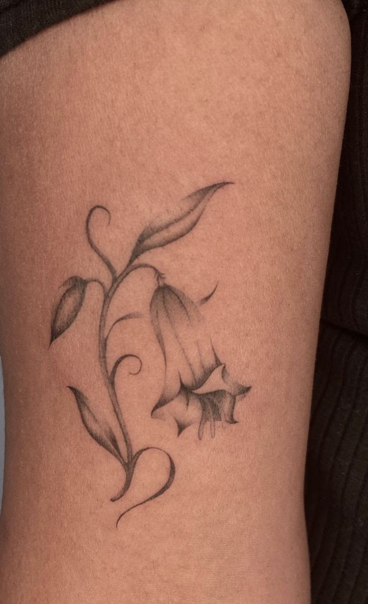 Dark illustrative blackwork leg tattoo Santiago Chile